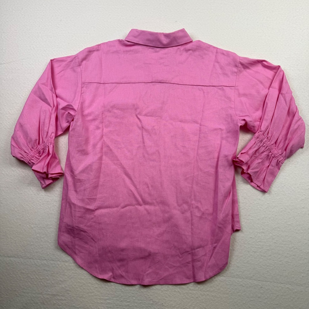 Crown & Ivy Button Down Linen Blend Coastal Coquette Southern Pink Shirt L - Picture 3 of 11